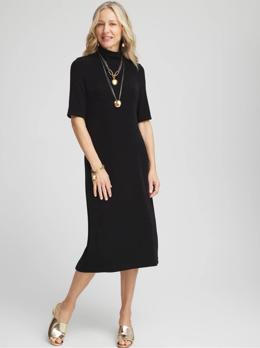 NWT Chico’s Traveler’s Mock Neck Black Midi Dress